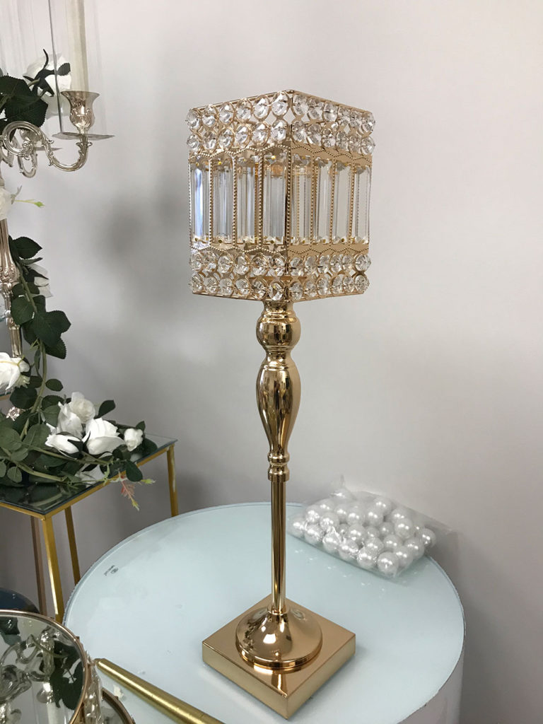 Gold Crystal Pillars Candle Holder | Event Decor Supply