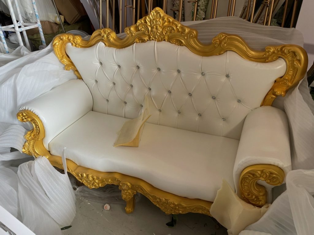 White and Gold Wedding Sofa Couch Loveseat Event Decor Supply